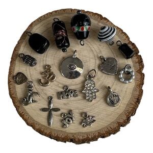 Gemstone lampwork Silver and Black Charm pendant Set of 18